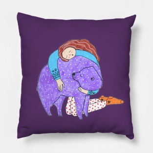 Girl With A Purple Bear Pillow