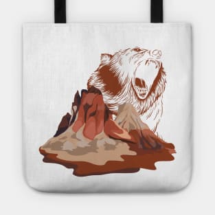 Bear Roaring in Red Mountain Landscape | Gift Idea for Travelers who love Hiking or Camping | Wanderlust Tote