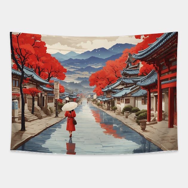 Gyeongsang South Korea Starry Night Travel Tourism Retro Vintage Tapestry by TravelersGems