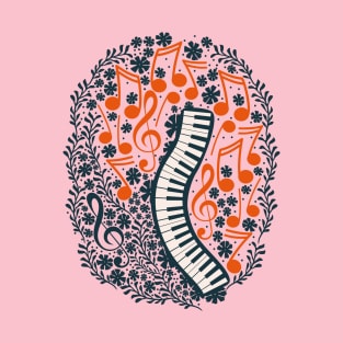 Piano Keyboard and Music Notes T-Shirt