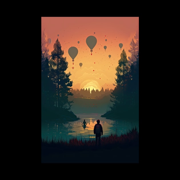 Surreal Hot Air Balloon Forest Landscape by JensenArtCo