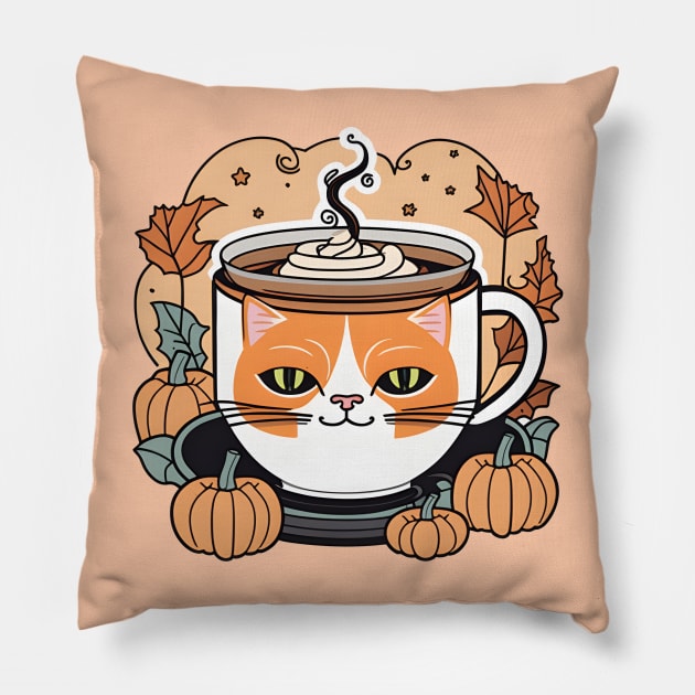 Autumn Pumpkin Latte in Cat Cup Pillow by LisaHartjesx