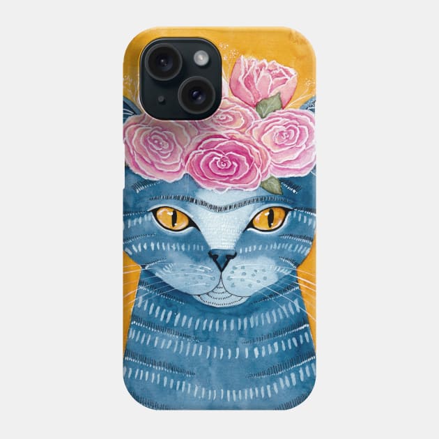 Blue Frida Catlo Phone Case by KilkennyCat Art