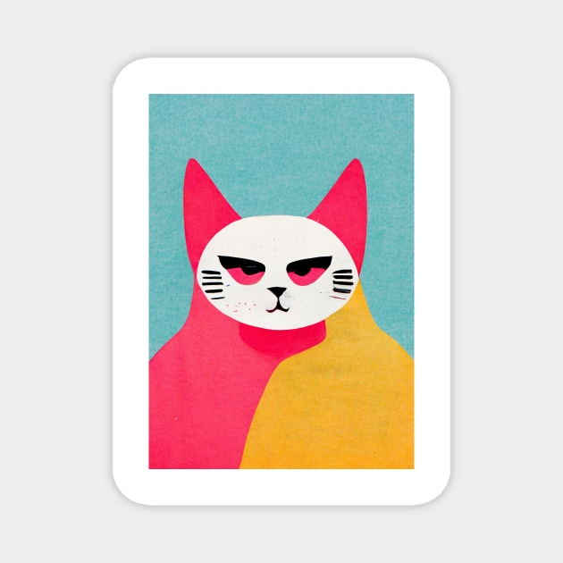 Endboss Cat Retro Poster Vintage Art Cat Wall Turquoise Pink Illustration Magnet by BetterManufaktur