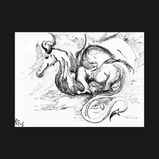 ink drawing - dragon 15/12/23 - vintage high fantasy inspired designs T-Shirt