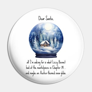 Funny Jane Austen Christmas design with snow globe Pin