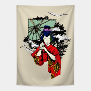 Geisha Holding An Umbrella Tapestry