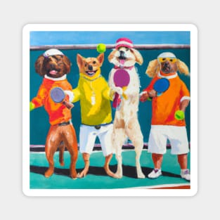 Dogs playing pickleball oil painting Magnet