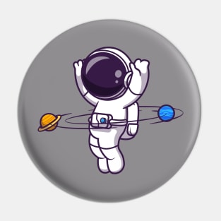 Astronaut Playing Planet Ball Cartoon Pin