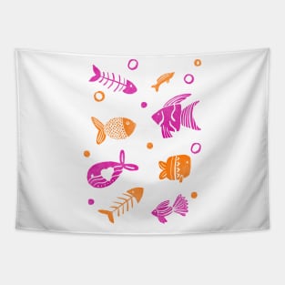 Orange and magenta tropical fishes Tapestry