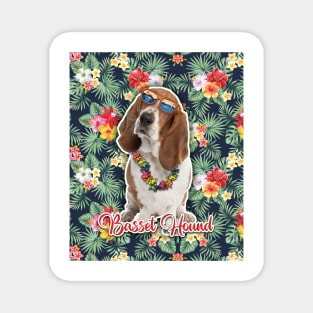 Basset Hound Summer Funky Hawaiian, Hawaii Style, Dog Personalized Hawaiian Magnet