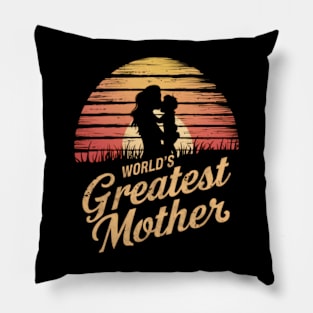 World's Greatest mother vintage retro sunset Pillow