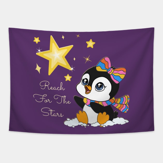 Reach For the Stars cute Baby Penguin Tapestry by AlondraHanley