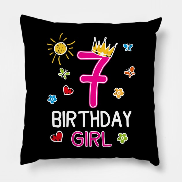 Kids 7th Birthday Girl Crown Princess Pillow by printedartings