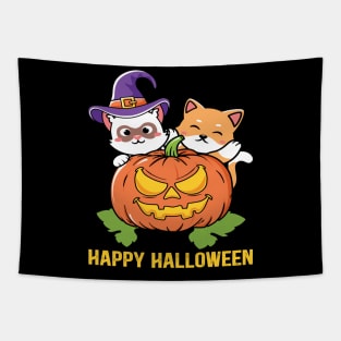 Funny Cat Halloween Pumpkin Tapestry