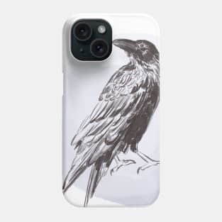 Hand drawn illustration of raven forest bird Phone Case