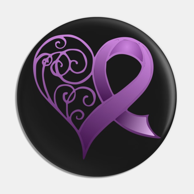 AlondraHanley Purple Ribbon with Heart Pin