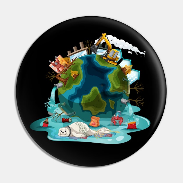 Earth Pollution Pin by Mako Design 