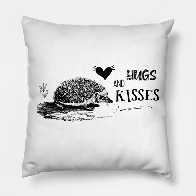 Hugs and Kisses. Funny Valentine with Hedgehog Pillow by Biophilia