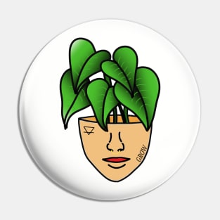 Tropical House Plant Person with Face Tattoos and Septum Piercing, Tanned Skin Pin