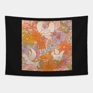Love doves summery boho retro inspired floral Tapestry