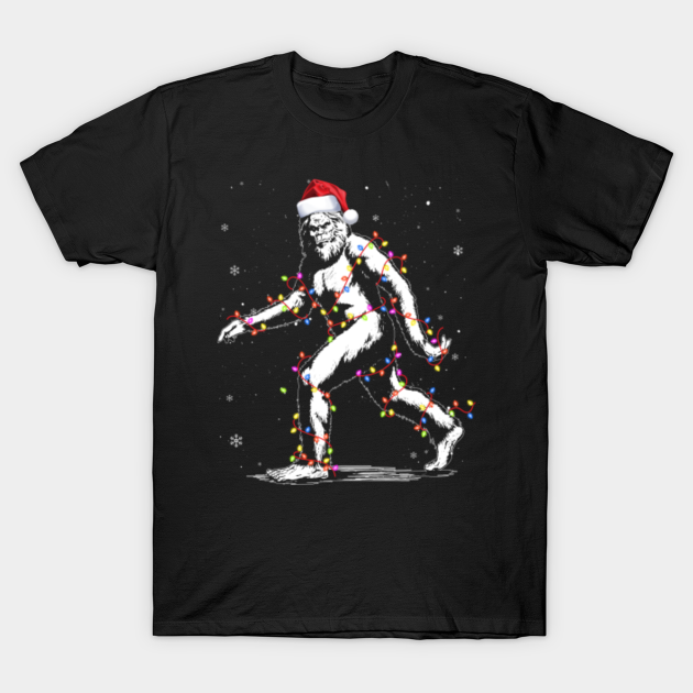 BIG FOOT WEARS SANTA HAT CHRISTMAS LIGHT - Big Foot Wears Santa Hat Christmas - T-Shirt