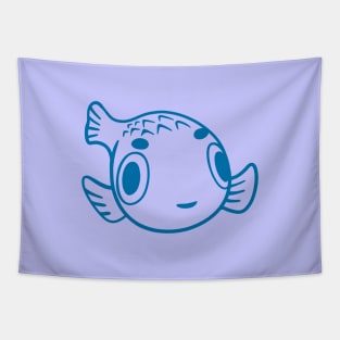 Minimal Puffer fish. Stylized art for bubblefish fans, blue ink Tapestry