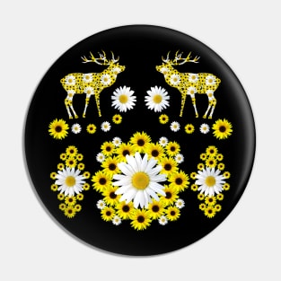 deer blooming sunflowers daisies red deer floral pattern Pin