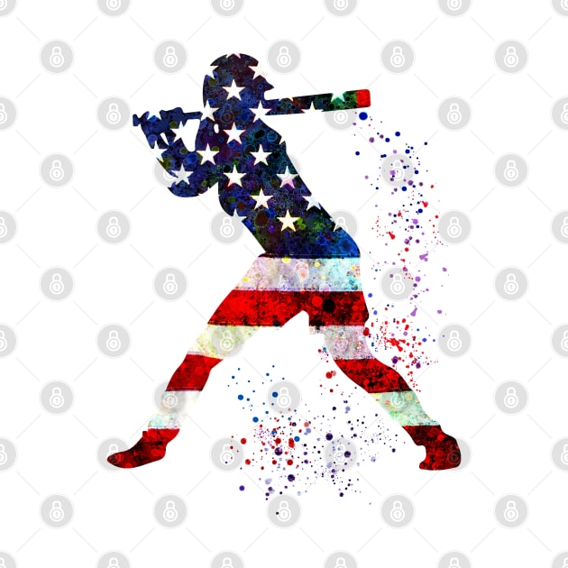 Girl Baseball Batter American Flag Watercolor by LotusGifts