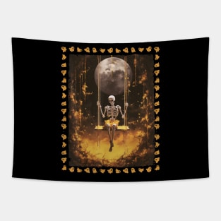 Skeleton On The Swing In The Forest Halloween Gothic Tapestry