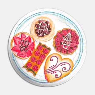 Cakes and Pastries Watercolour | Raspberry Tart | Meringue | Strawberry Tart | Puff Pastry Pin