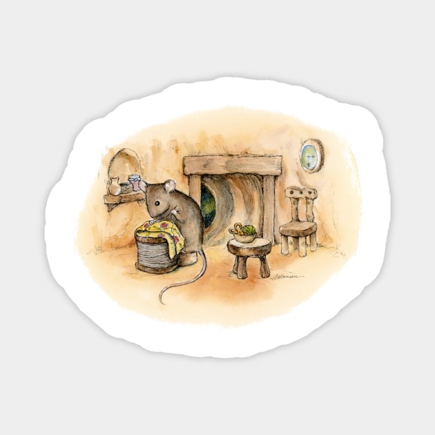 Little seamstress Mouse in the old log house Magnet by Simon-dell