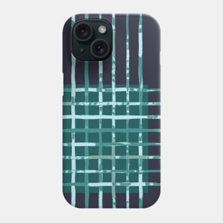 Teal and Inky Blue Organic Watercolour Plaid Phone Case