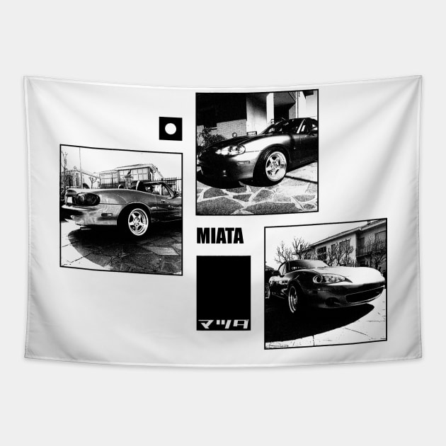 Mazda Miata MX-5 NB Black 'N White Archive Tapestry by Cero