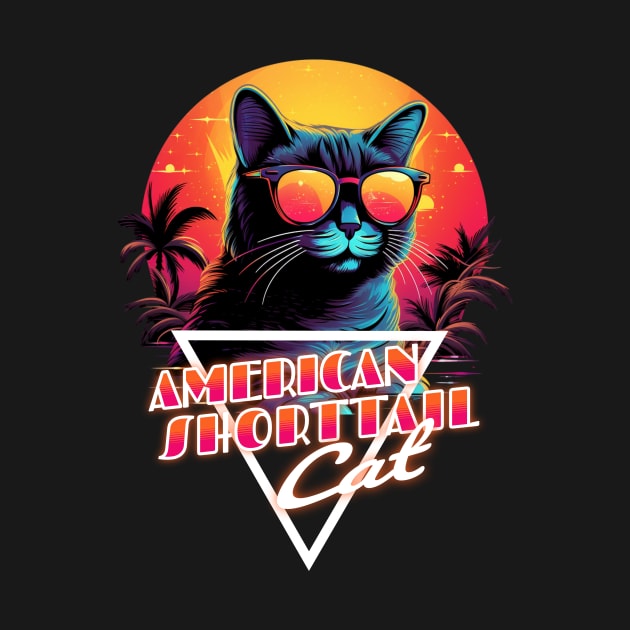 Retro Wave American Shorttail Cat Miami Shirt by Miami Neon Designs