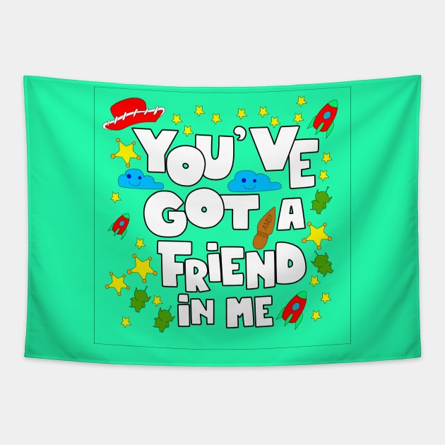 Got a friend with toys and fun graphic tees ecopop in green Tapestry by jorge_lebeau