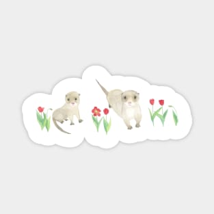 Baby Otters and Red Tulips Magnet