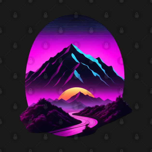 Synthwave vaporwave mountains with sun by Spaceboyishere