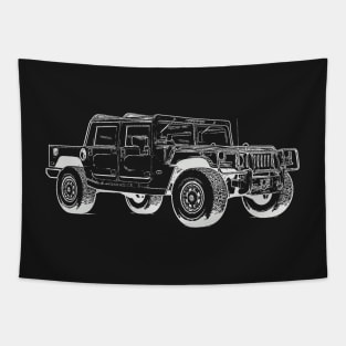 Hummer Wireframe White Tapestry