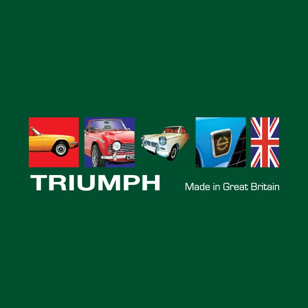 Retro Triumph Cars Made In Great Britain T-Shirt Design by funkymonkeytees