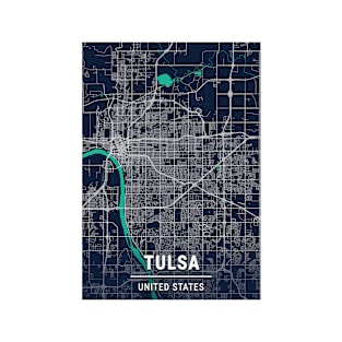 Tulsa Blue Dark Color City Map T-Shirt