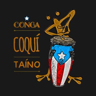 Puerto Rican Flag Conga Coquí Taíno T-Shirt