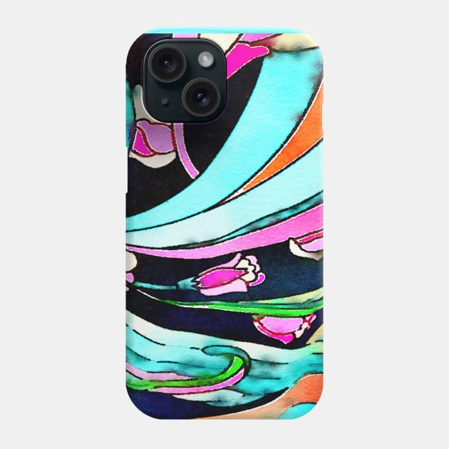 1980s Groovy turquoise hot pink abstract vintage floral Phone Case by Tina