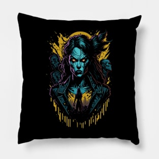 City Guardian in a Zombie World - Sunset Skyline Pillow