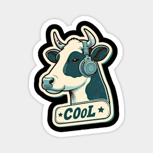 cool cow with headphones Magnet