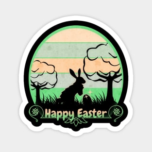 Happy Easter Bunny Retro Sunset Badge Minty Green Edition Magnet