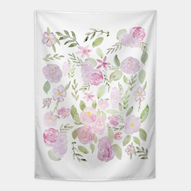 pink flowers and leaves pattern Tapestry by colorandcolor