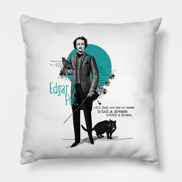 Edgar Allan Poe Pillow by Ikographik