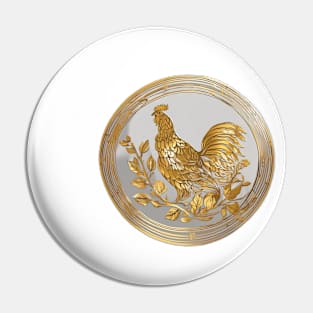 Golden Rooster on Elegant Coin Design No. 589 Pin