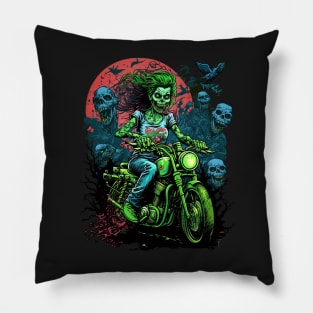 Zombie Girl riding a motorcycle Pillow